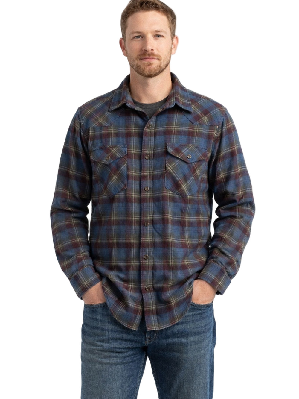 Wrangler Blue and Brown Plaid Flannel Shirt